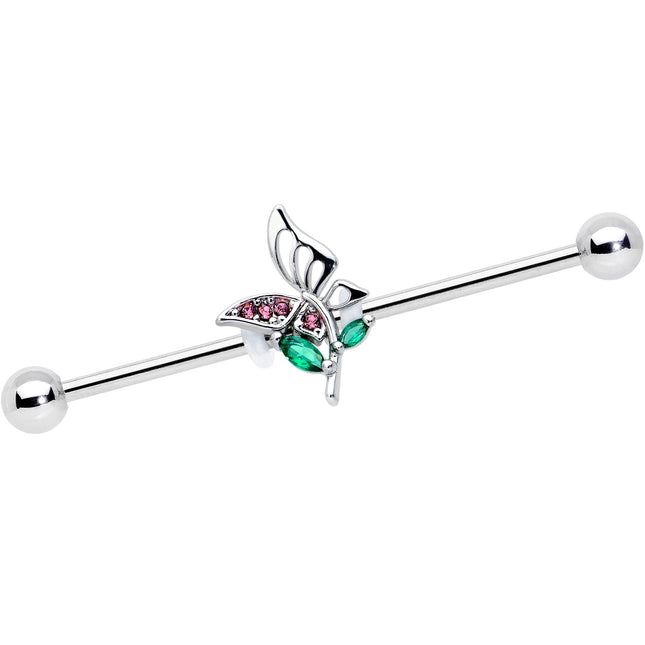 14G Purple Green Gem Floral Butterfly Industrial Barbell 38mm