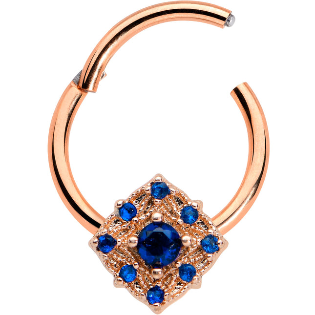16G 3/8 Blue Gem Rose Gold Tone Night Star Hinged Segment Ring
