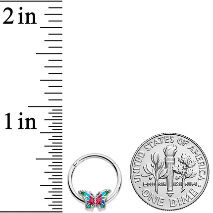 16G 3/8 Bright Beauty Textured Butterfly Hinged Segment Ring