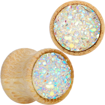 White Druzy Stone Wood Saddle Plug Set