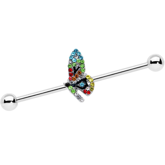 14G Blue Red Green Gem Glitz Dragonfly Industrial Barbell 38mm