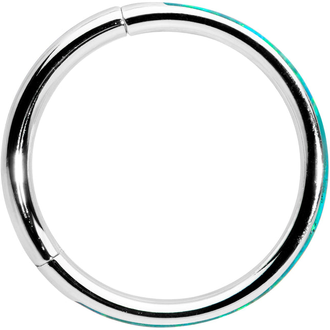 16G 3/8 Green Synthetic Opal Forward Facing Hinged Segment Ring