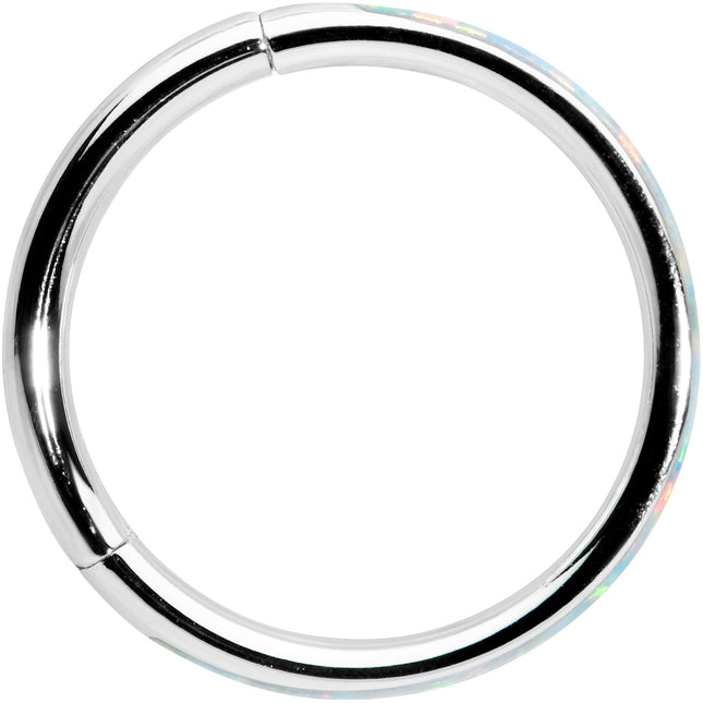 16G 3/8 White Synthetic Opal Forward Facing Hinged Segment Ring