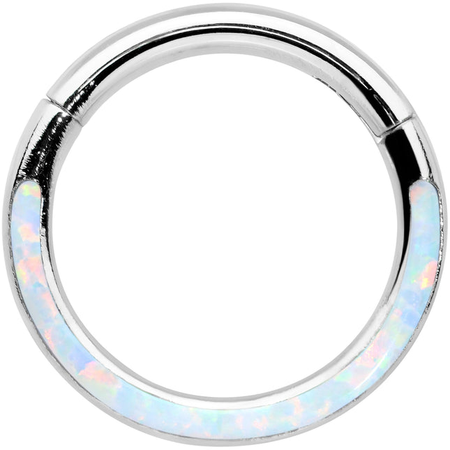 16G 5/16 White Synthetic Opal Bottom Curve Hinged Segment Ring