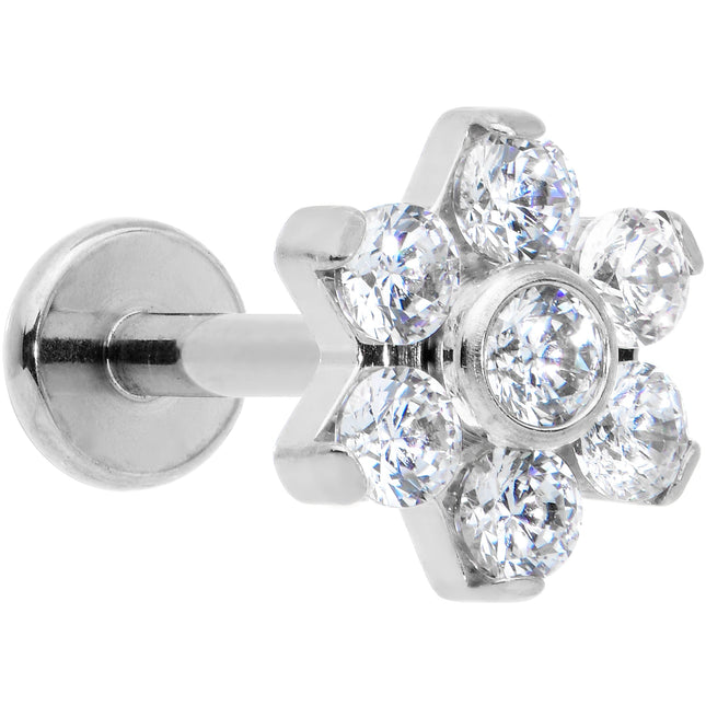 16G 5/16 Clear CZ Gem G23 Titanium Flower Labret Monroe Tragus