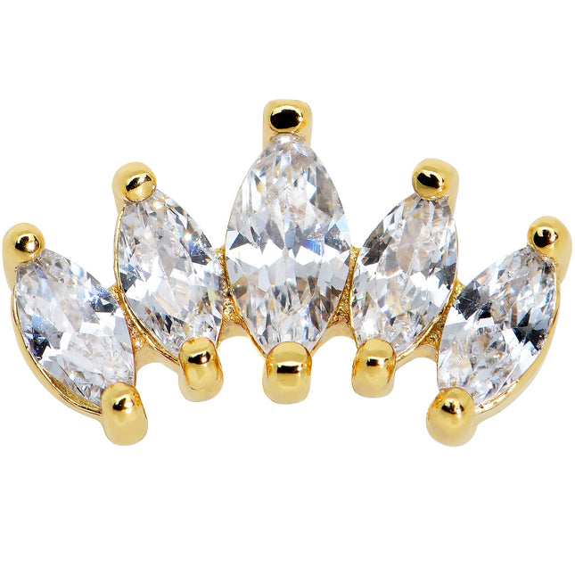 16G 1/4 Clear CZ Gem Gold Tone Fan Internal Thread Labret Tragus