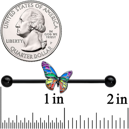 14G Black Rainbow Pride Butterfly Industrial Barbell 38mm