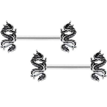 14G 9/16 Regal Medieval Dragon Barbell Nipple Ring Set