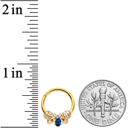 16G 3/8 Blue Gem Gold Tone Beautiful Bee Hinged Segment Ring