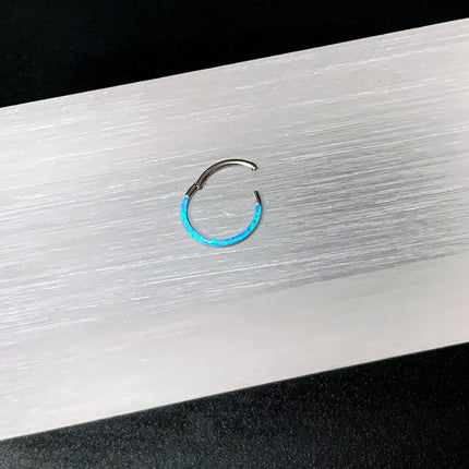 16G 3/8 Aqua Synthetic Opal Bottom Curve Hinged Segment Ring