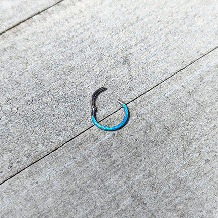 16G 3/8 Aqua Synthetic Opal Bottom Curve Hinged Segment Ring