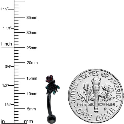 16G 5/16 Black Skeleton Flower Halloween Curved Eyebrow Ring