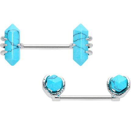 14G 9/16 Turquoise Stone Obelisks Barbell Nipple Ring Set