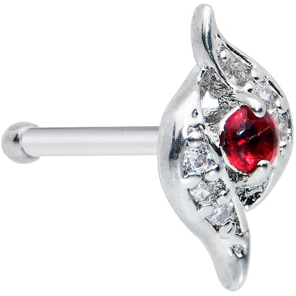 20G 1/4 Clear Red Gem Swirling Oval Nose Bone