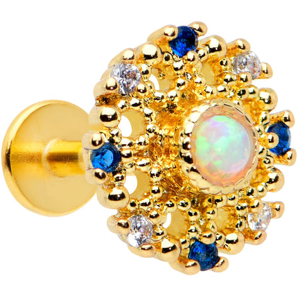 16G 1/4 White Synthetic Opal Gold Tone Sun Labret Monroe Tragus