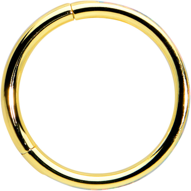 16G 3/8 White Synth Opal Gold Hue Sleek Forward Face Segment Ring