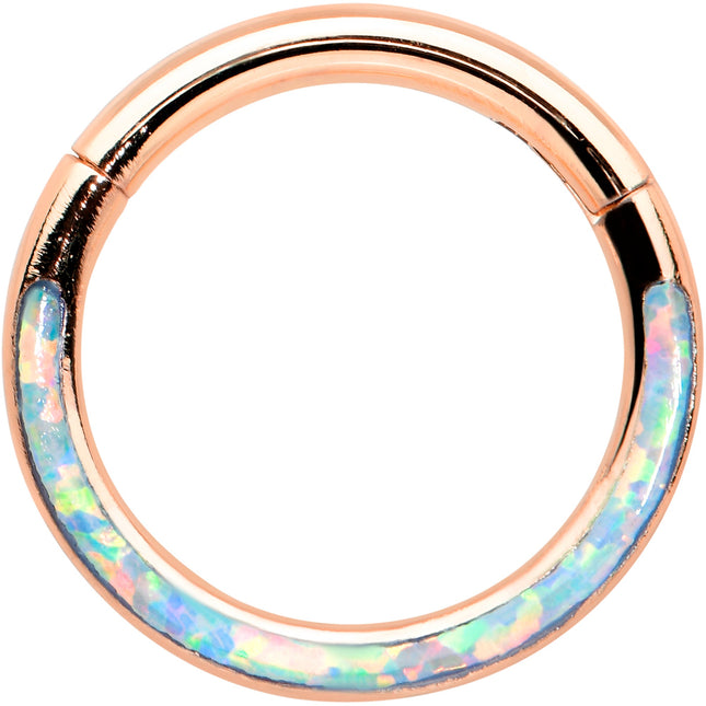 16G 5/16 Synth Opal Rosy Tone Bottom Curve Hinged Segment Ring