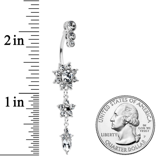 Clear Gem Triple Top Double Flower Drop Dangle Belly Ring