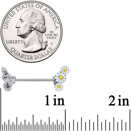 14G 9/16 Clear Gem Butterfly Daisy Flower Barbell Nipple Ring Set