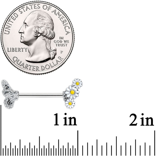 14G 9/16 Clear Gem Butterfly Daisy Flower Barbell Nipple Ring Set