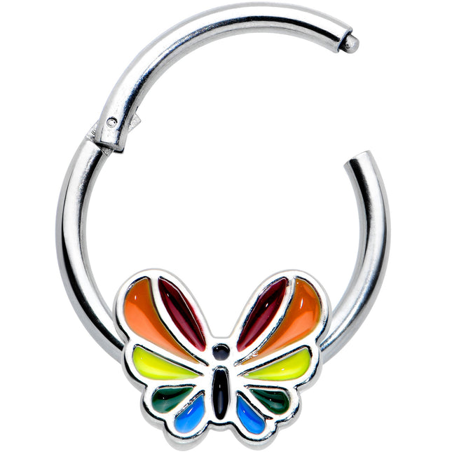 16G 3/8 Pride Rainbow Stripes Butterfly Hinged Segment Ring
