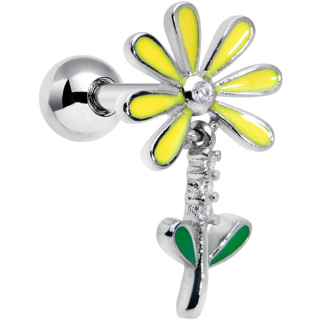 16G 1/4 Clear CZ Gem Whimsy Daisy Flower Dangle Cartilage Tragus