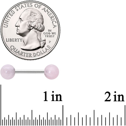 14G 1/2 Elegant Pink Rose Quartz Barbell Nipple Ring Set