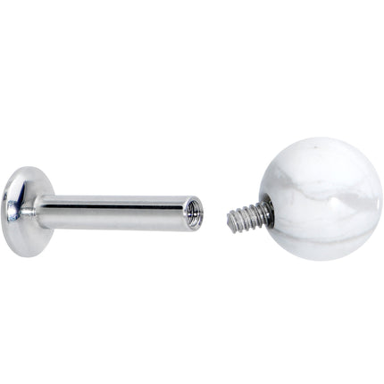 16G 1/4 Elegant White Howlite Internally Threaded Labret Tragus