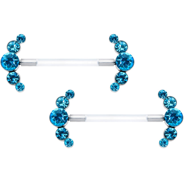 14G 13/16 Blue Gem Bioplast Simple Curvation Barbell Nipple Ring Set