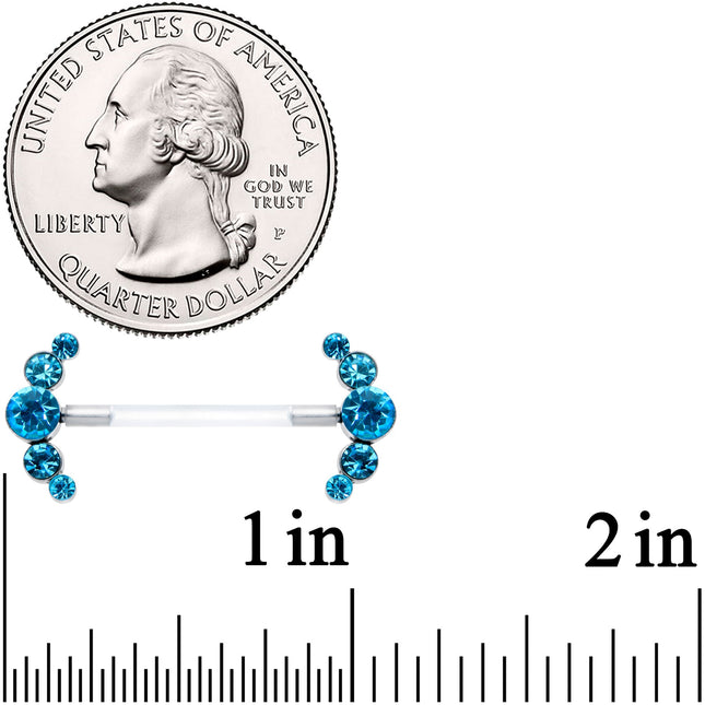 14G 13/16 Blue Gem Bioplast Simple Curvation Barbell Nipple Ring Set