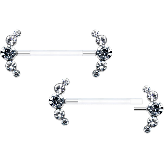 14G 13/16 Clear Gem Bioplast Simple Curvation Barbell Nipple Ring Set