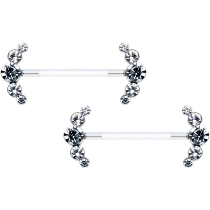 14G 13/16 Clear Gem Bioplast Simple Curvation Barbell Nipple Ring Set