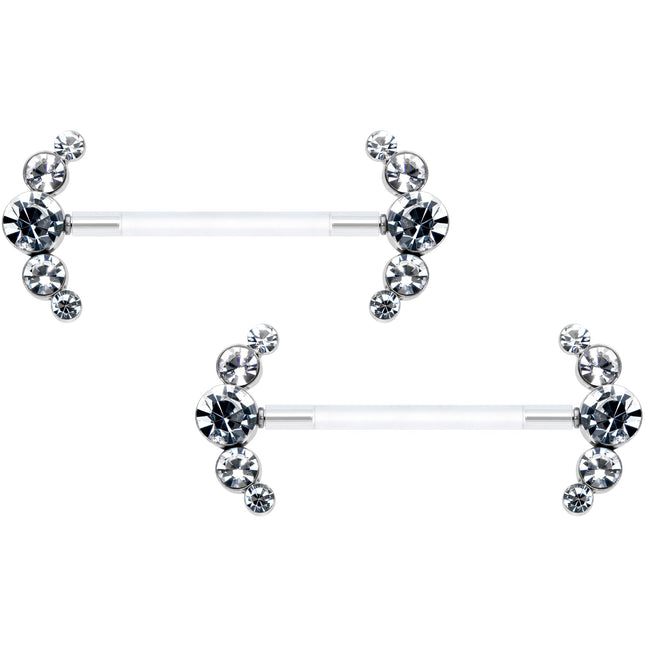 14G 13/16 Clear Gem Bioplast Simple Curvation Barbell Nipple Ring Set