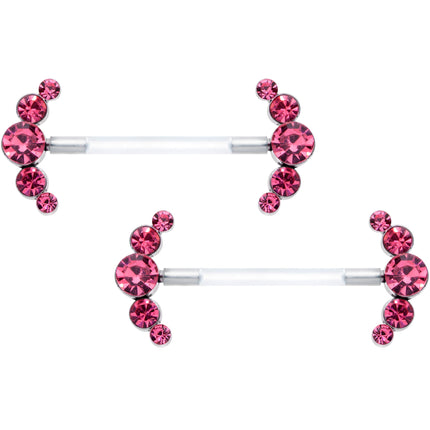 14G 13/16 Pink Gem Bioplast Simple Curvation Barbell Nipple Ring Set