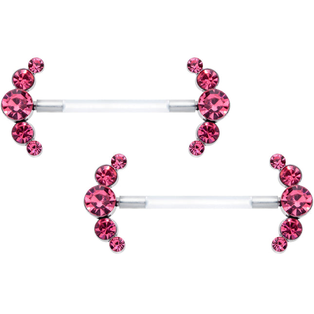 14G 13/16 Pink Gem Bioplast Simple Curvation Barbell Nipple Ring Set