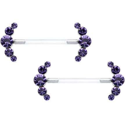 14G 13/16 Purple Gem Bioplast Simple Curvation Nipple Ring Set
