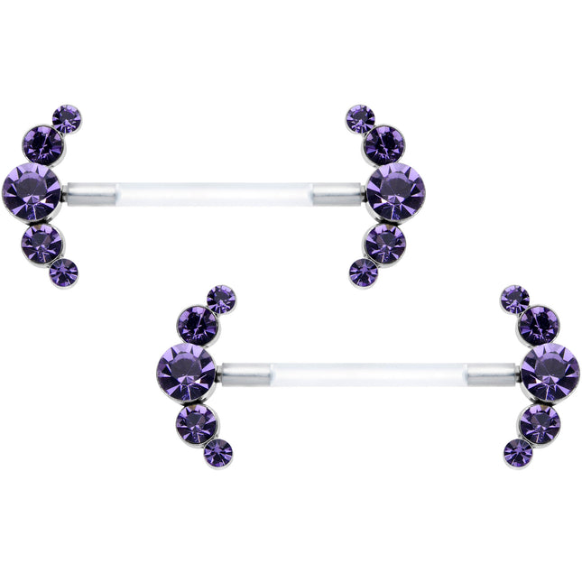 14G 13/16 Purple Gem Bioplast Simple Curvation Nipple Ring Set