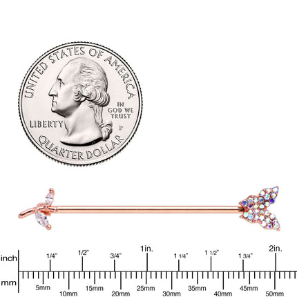 14G Aurora CZ Rose Gold Tone Butterfly Industrial Barbell 38mm