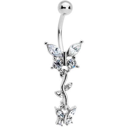 Clear Gem Vine Butterfly Dangle Belly Ring