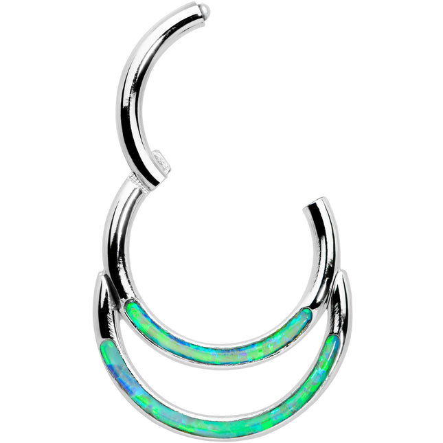 16G 5/16 Green Synthetic Opal Double Row Hinged Segment Ring