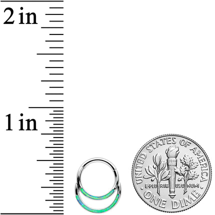 16G 5/16 Green Synthetic Opal Double Row Hinged Segment Ring