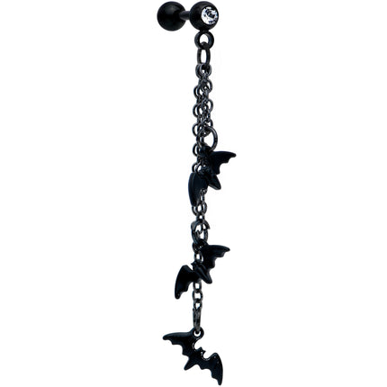 16G 1/4 Clear Gem Black Gone Batty Halloween Dangle Cartilage