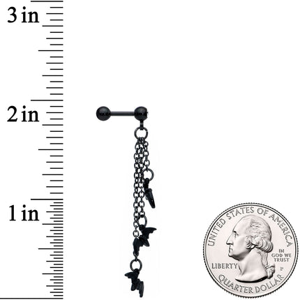 16G 1/4 Clear Gem Black Gone Batty Halloween Dangle Cartilage