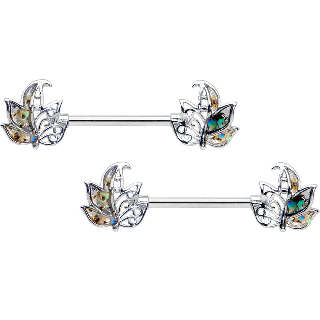 14G 9/16 Multicolor Openwork Autumn Leaf Barbell Nipple Ring Set