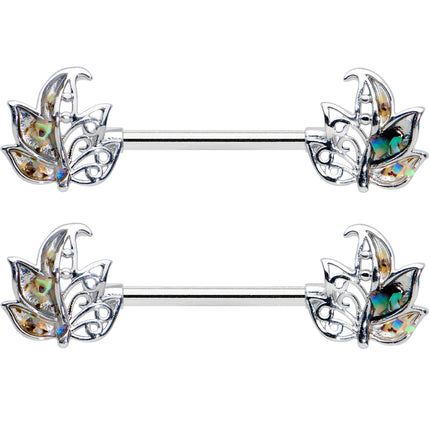 14G 9/16 Multicolor Openwork Autumn Leaf Barbell Nipple Ring Set
