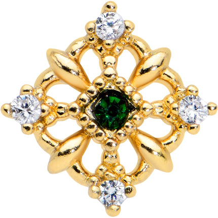 16G 5/16 Green Gem Gold Tone Noble Square Labret Monroe Tragus
