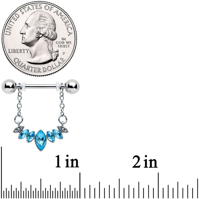 14G 9/16 Blue Gem Crowning Glory Chain Dangle Nipple Ring Set