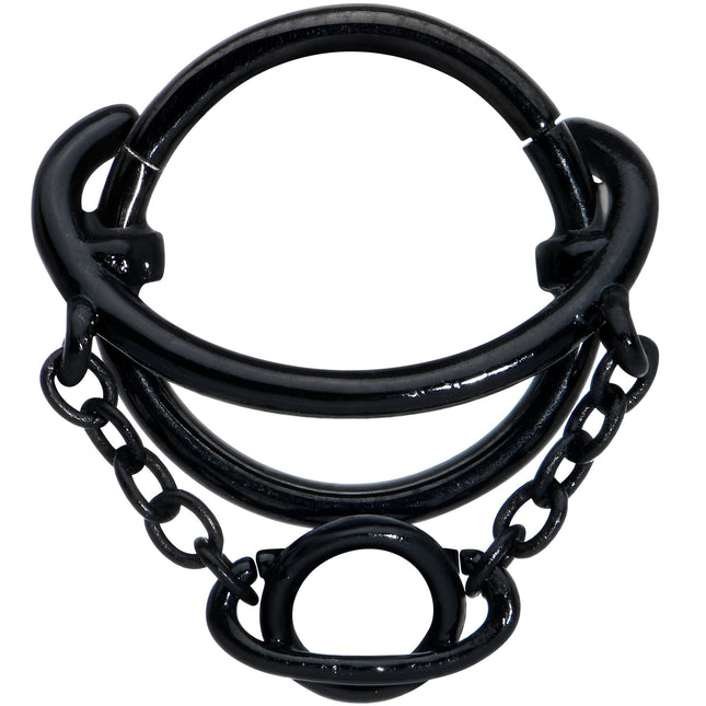 16G 3/8 Black Double Saturn Chain Dangle Hinged Segment Ring