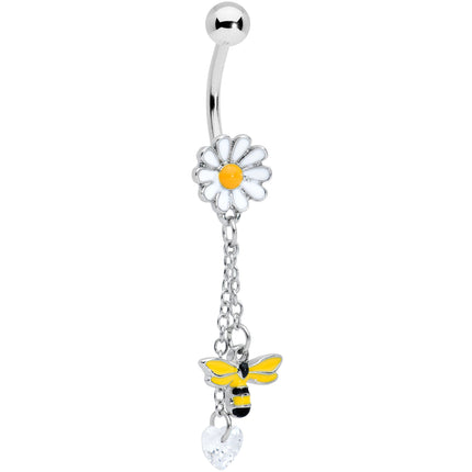 Clear Gem Heart Bee Daisy Flower Dangle Belly Ring