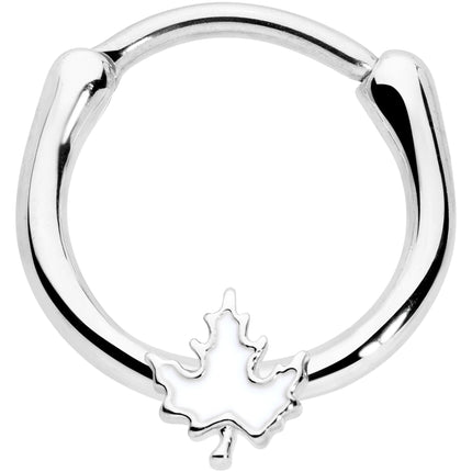 16G 3/8 Autumn White Maple Leaf Cartilage Clicker Ring